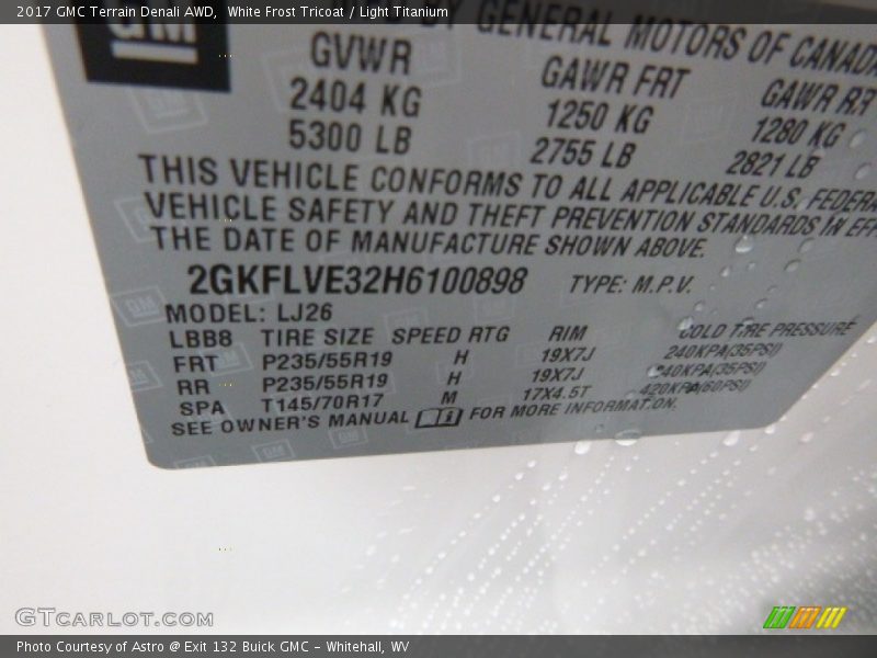 White Frost Tricoat / Light Titanium 2017 GMC Terrain Denali AWD