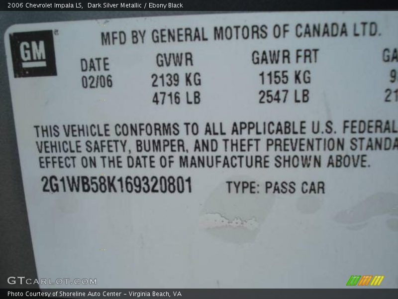 Dark Silver Metallic / Ebony Black 2006 Chevrolet Impala LS