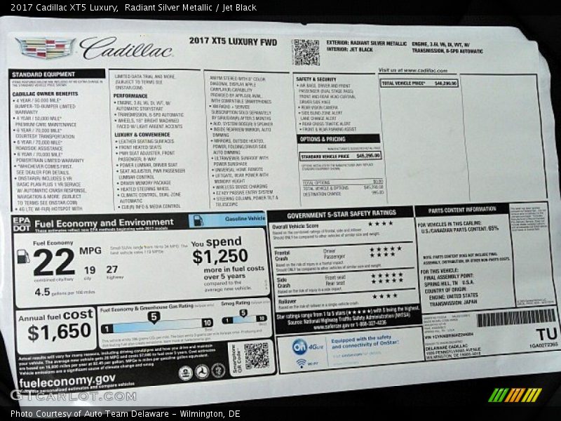Radiant Silver Metallic / Jet Black 2017 Cadillac XT5 Luxury
