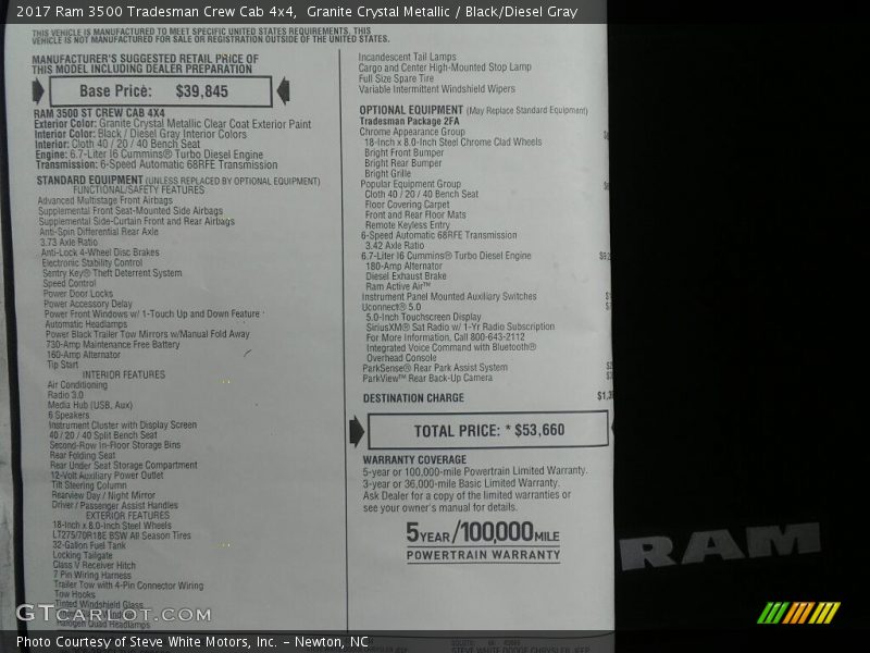Granite Crystal Metallic / Black/Diesel Gray 2017 Ram 3500 Tradesman Crew Cab 4x4