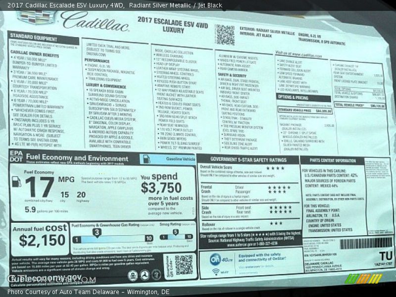 Radiant Silver Metallic / Jet Black 2017 Cadillac Escalade ESV Luxury 4WD