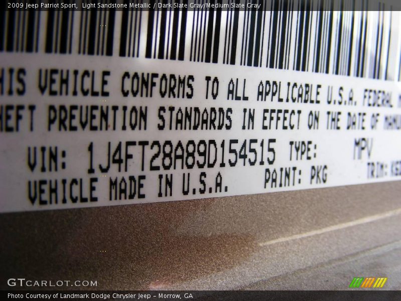 Light Sandstone Metallic / Dark Slate Gray/Medium Slate Gray 2009 Jeep Patriot Sport