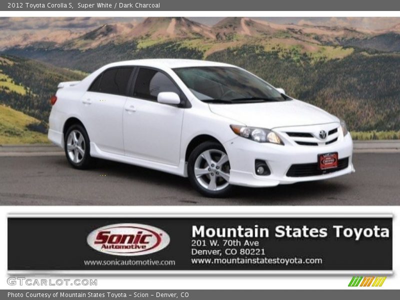 Super White / Dark Charcoal 2012 Toyota Corolla S