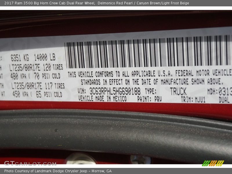 Delmonico Red Pearl / Canyon Brown/Light Frost Beige 2017 Ram 3500 Big Horn Crew Cab Dual Rear Wheel