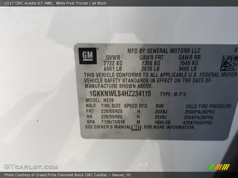 White Frost Tricoat / Jet Black 2017 GMC Acadia SLT AWD