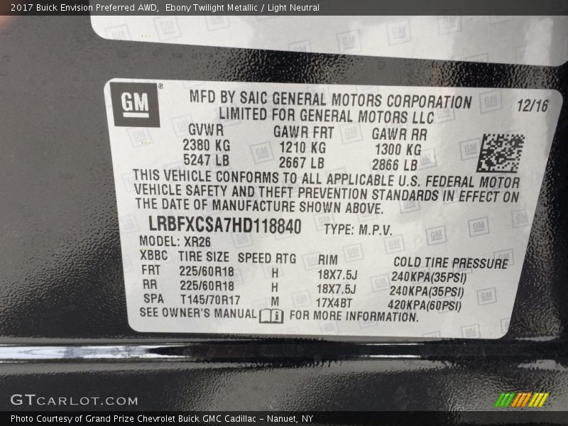 Ebony Twilight Metallic / Light Neutral 2017 Buick Envision Preferred AWD