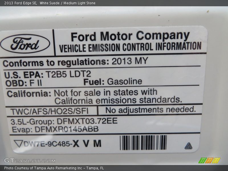White Suede / Medium Light Stone 2013 Ford Edge SE