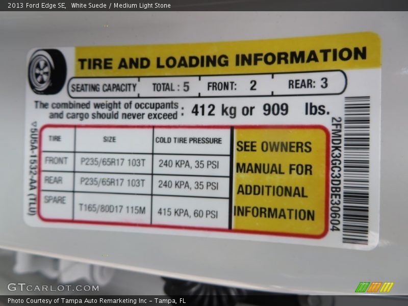 White Suede / Medium Light Stone 2013 Ford Edge SE
