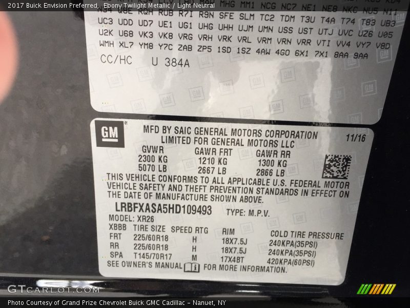 Ebony Twilight Metallic / Light Neutral 2017 Buick Envision Preferred