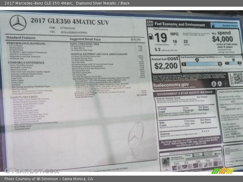  2017 GLE 350 4Matic Window Sticker