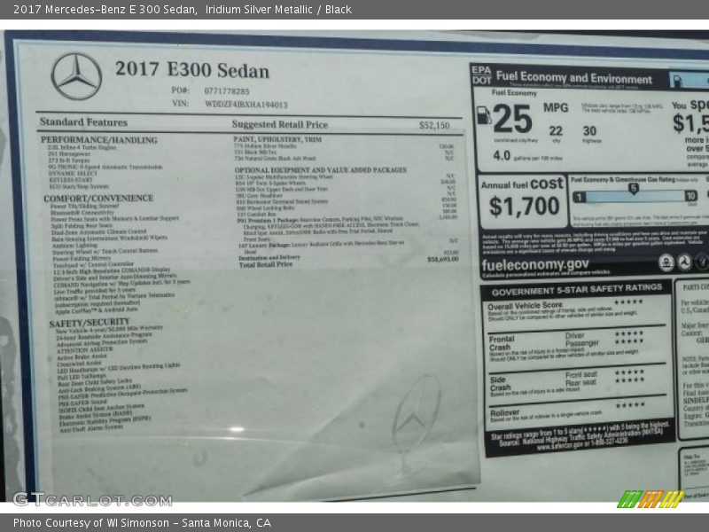 Iridium Silver Metallic / Black 2017 Mercedes-Benz E 300 Sedan