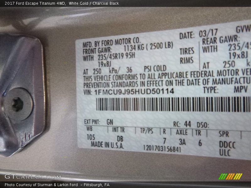 White Gold / Charcoal Black 2017 Ford Escape Titanium 4WD
