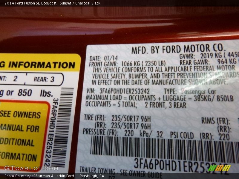 Sunset / Charcoal Black 2014 Ford Fusion SE EcoBoost