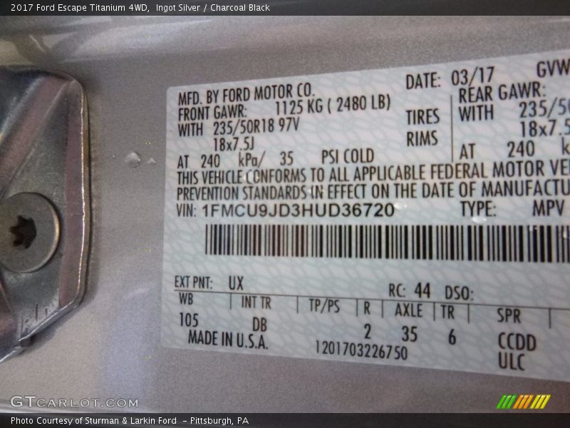 Ingot Silver / Charcoal Black 2017 Ford Escape Titanium 4WD