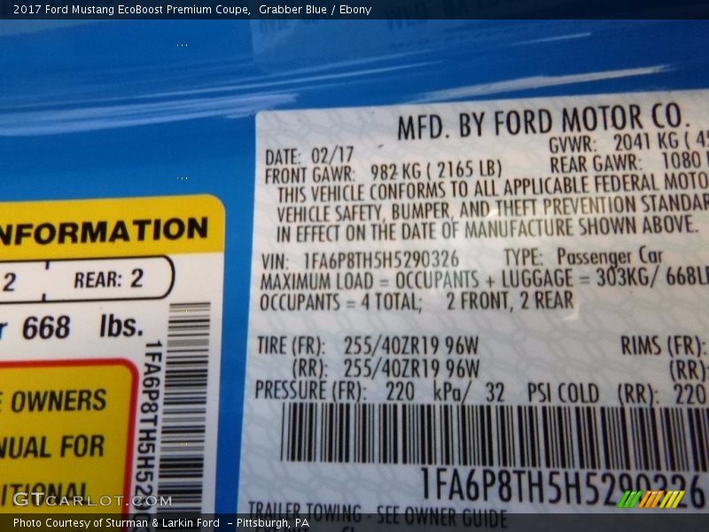 Grabber Blue / Ebony 2017 Ford Mustang EcoBoost Premium Coupe