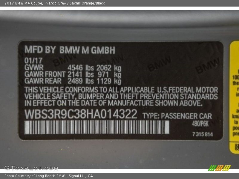 2017 M4 Coupe Nardo Grey Color Code 490