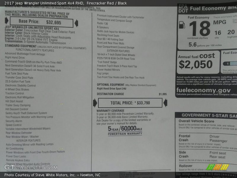 Firecracker Red / Black 2017 Jeep Wrangler Unlimited Sport 4x4 RHD