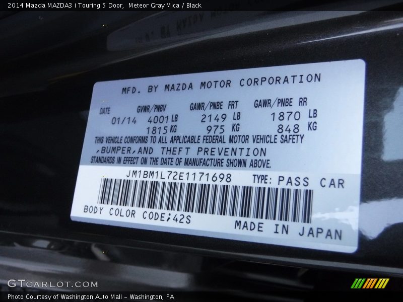 Meteor Gray Mica / Black 2014 Mazda MAZDA3 i Touring 5 Door