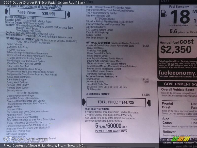 Octane Red / Black 2017 Dodge Charger R/T Scat Pack