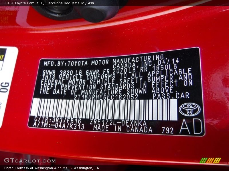 Barcelona Red Metallic / Ash 2014 Toyota Corolla LE