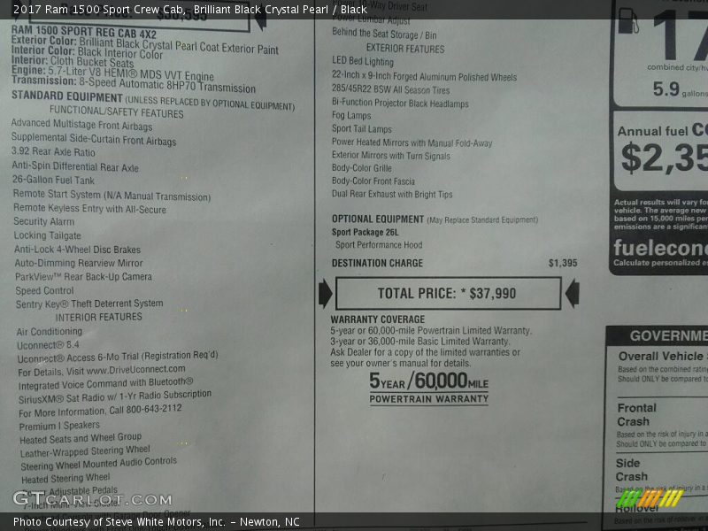 Brilliant Black Crystal Pearl / Black 2017 Ram 1500 Sport Crew Cab