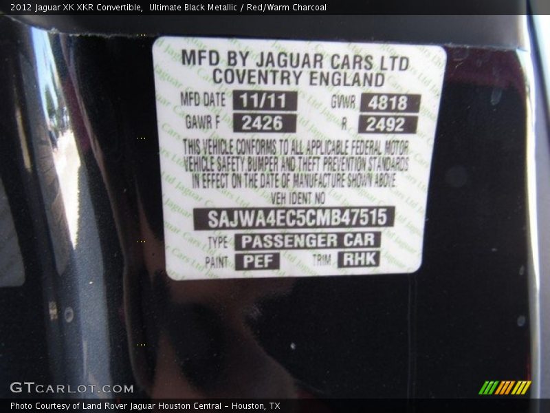 2012 XK XKR Convertible Ultimate Black Metallic Color Code PEF