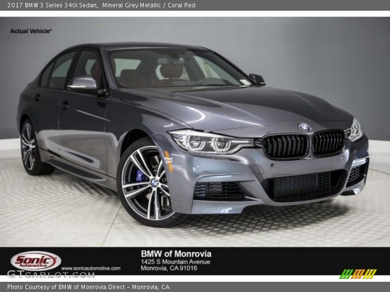 Mineral Grey Metallic / Coral Red 2017 BMW 3 Series 340i Sedan