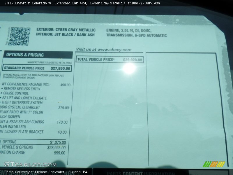 Cyber Gray Metallic / Jet Black/­Dark Ash 2017 Chevrolet Colorado WT Extended Cab 4x4