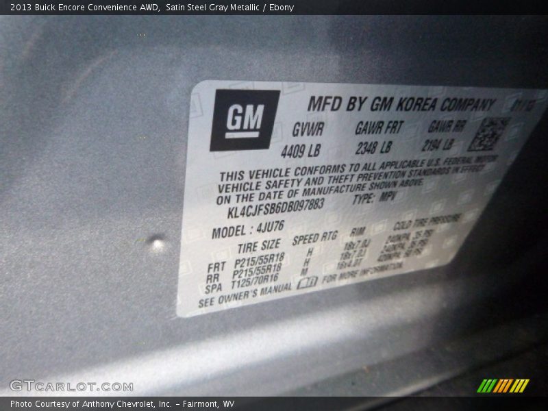 Satin Steel Gray Metallic / Ebony 2013 Buick Encore Convenience AWD