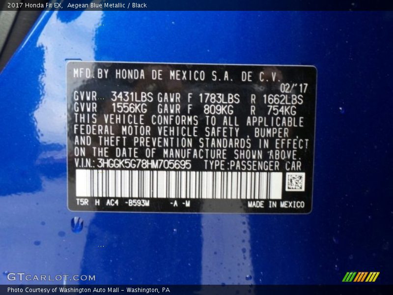 Aegean Blue Metallic / Black 2017 Honda Fit EX