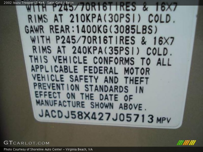Satin Gold / Beige 2002 Isuzu Trooper LS 4x4
