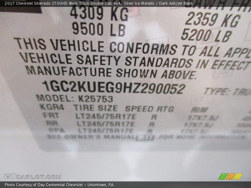 Silver Ice Metallic / Dark Ash/Jet Black 2017 Chevrolet Silverado 2500HD Work Truck Double Cab 4x4