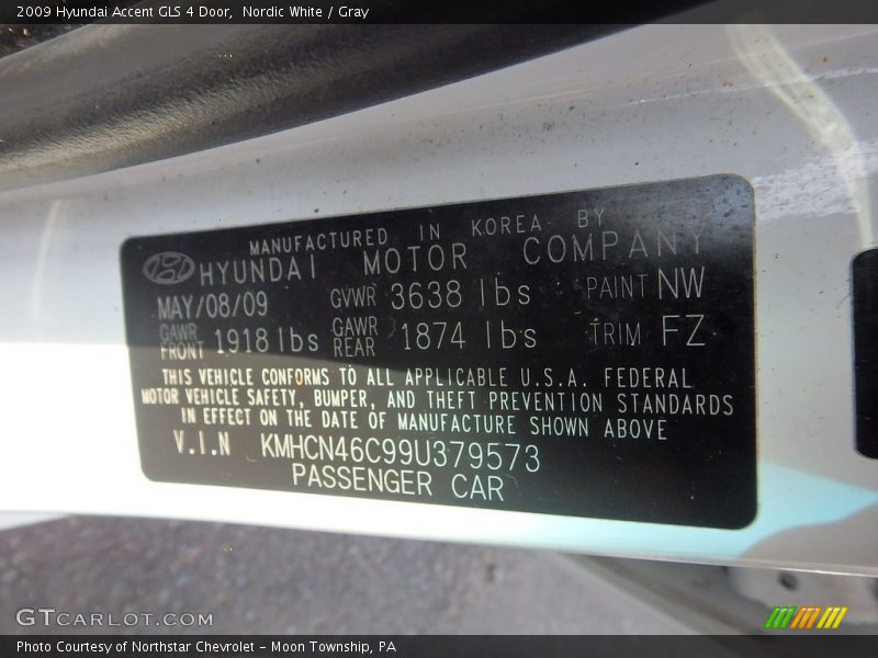 Nordic White / Gray 2009 Hyundai Accent GLS 4 Door