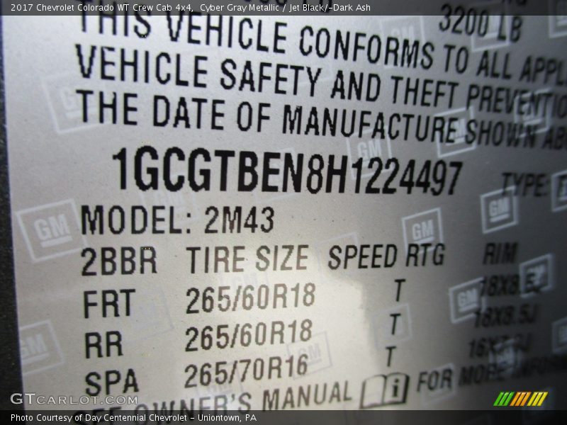 Cyber Gray Metallic / Jet Black/­Dark Ash 2017 Chevrolet Colorado WT Crew Cab 4x4