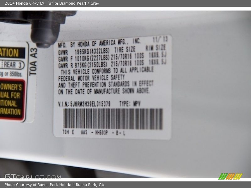 White Diamond Pearl / Gray 2014 Honda CR-V LX
