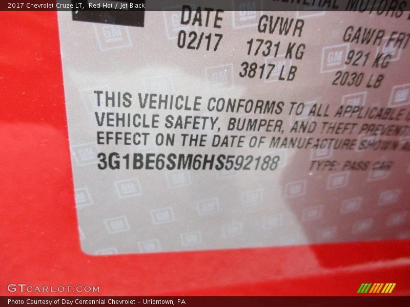 Red Hot / Jet Black 2017 Chevrolet Cruze LT