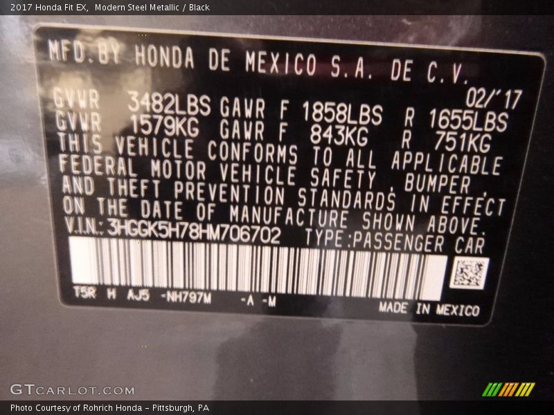Modern Steel Metallic / Black 2017 Honda Fit EX