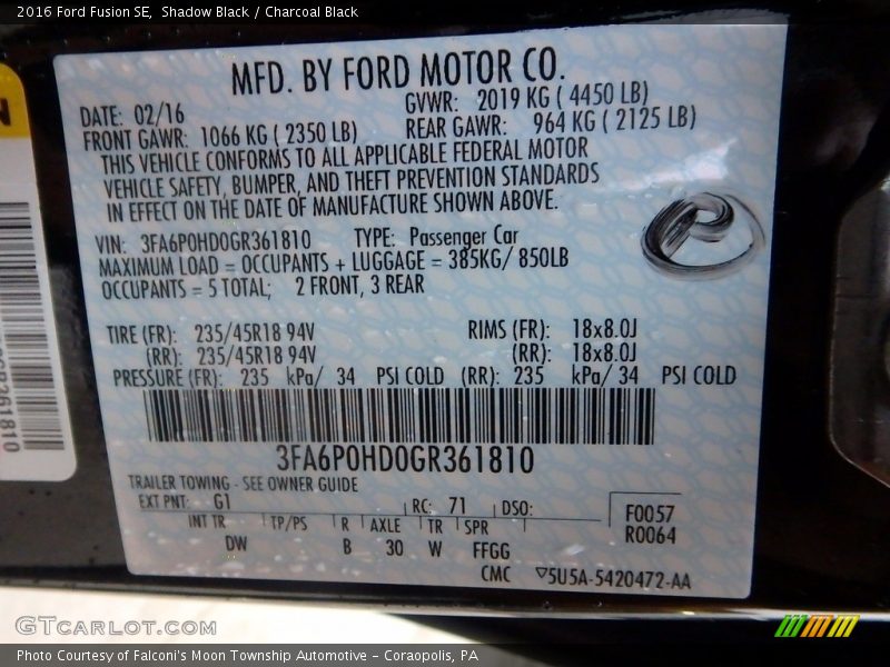 Shadow Black / Charcoal Black 2016 Ford Fusion SE
