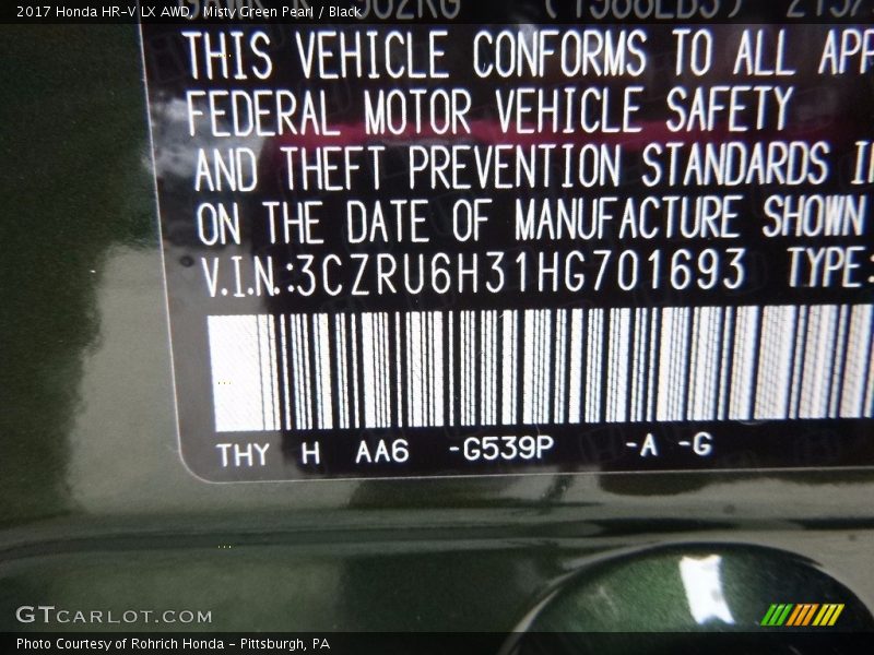 Misty Green Pearl / Black 2017 Honda HR-V LX AWD