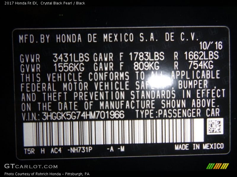 Crystal Black Pearl / Black 2017 Honda Fit EX