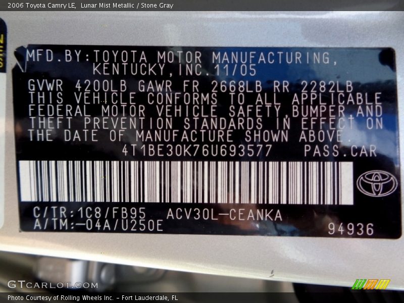 Lunar Mist Metallic / Stone Gray 2006 Toyota Camry LE