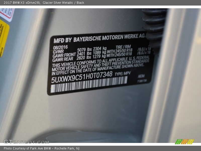 2017 X3 xDrive28i Glacier Silver Metallic Color Code A83