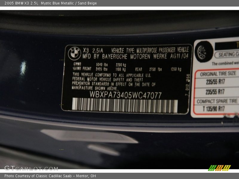 Mystic Blue Metallic / Sand Beige 2005 BMW X3 2.5i