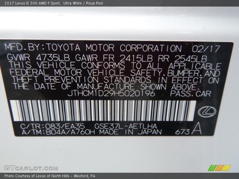Ultra White / Rioja Red 2017 Lexus IS 300 AWD F Sport