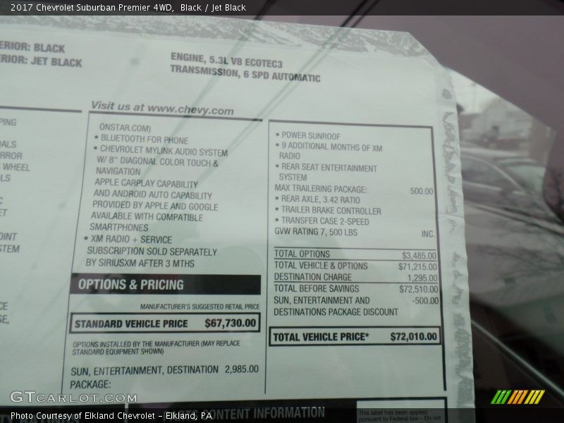 Black / Jet Black 2017 Chevrolet Suburban Premier 4WD