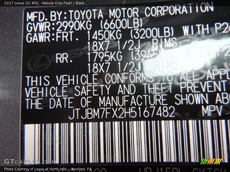 Nebula Gray Pearl / Black 2017 Lexus GX 460