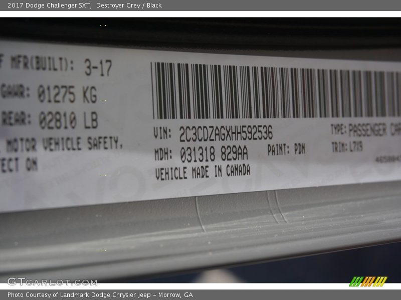 Destroyer Grey / Black 2017 Dodge Challenger SXT
