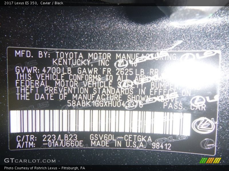 Caviar / Black 2017 Lexus ES 350