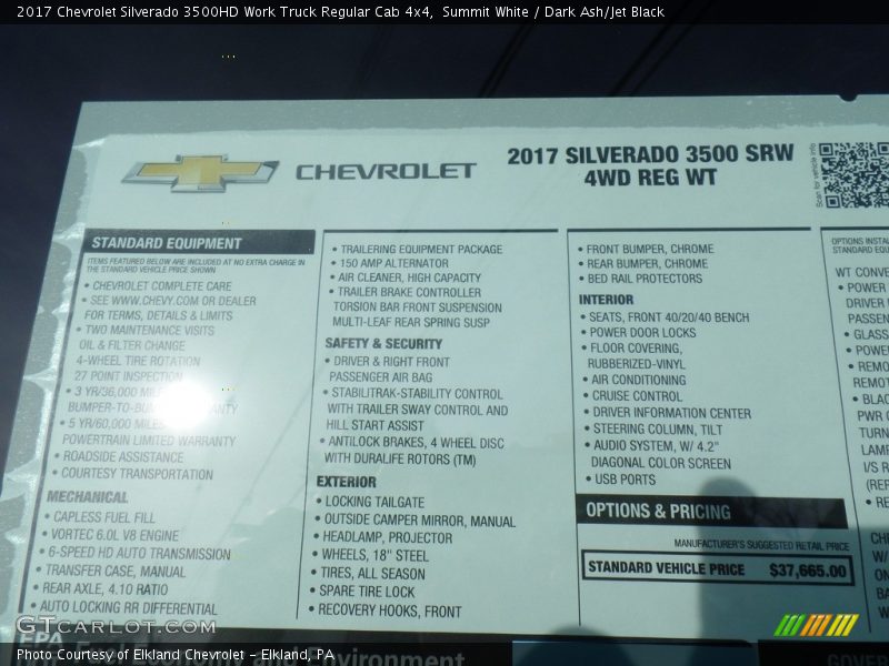 Summit White / Dark Ash/Jet Black 2017 Chevrolet Silverado 3500HD Work Truck Regular Cab 4x4