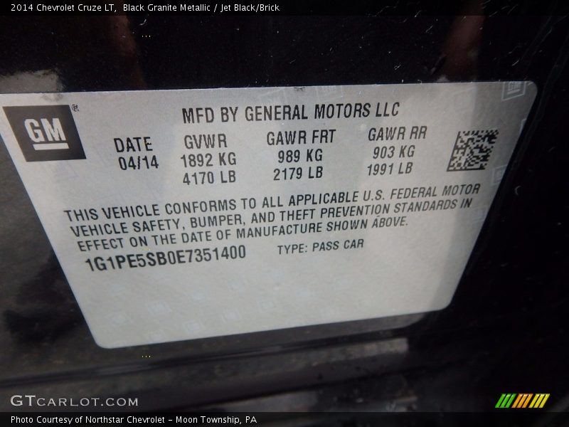 Black Granite Metallic / Jet Black/Brick 2014 Chevrolet Cruze LT